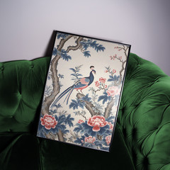 Vintage Asian Bird Print Set, Japanese Art Prints Featuring Peacocks