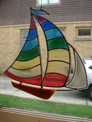 Vintage Acrylic Plastic SAILBOAT SUNCATCHER RAINBOW Design