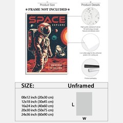Retro Space Wall Art Vintage Explore Astronaut Time Poster Print Canvas 12x18in