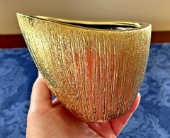 Asymmetrical Gold Vertical Textured Vase or Bowl Home Decor Accent 4.75″