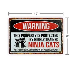 Funny Warning Aluminum Sign Ninja Cats 8×12