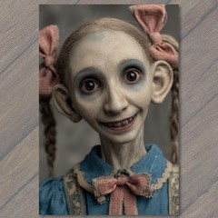 Art Print Creepy Doll Girl Braids Big Eyes Gothic Horror Portrait