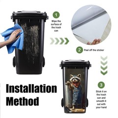 Funny Raccoon Worker Garbage Pail Stickers – PVC Trash Can Decor 14.57×32.28