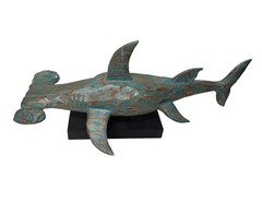 LG Hand Carved Wood Ocean Hammerhead Shark Wood Coral Nautical Decor Huge Heavy