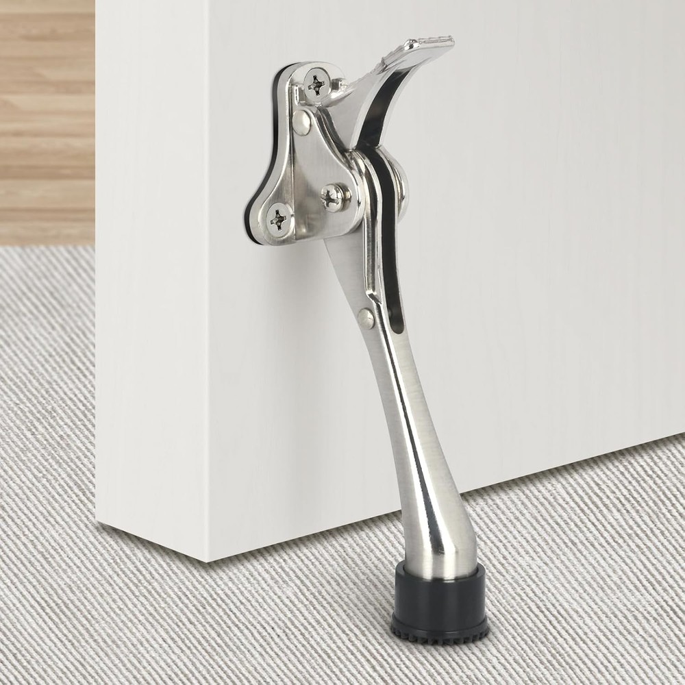 Kickdown Door Stopper Zinc Alloy Foot-Operated Lever Door Stop Non-Slip Rubber