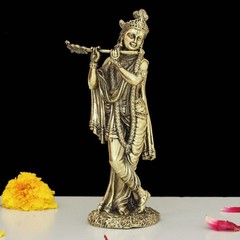 Brass Hindu God Lord Handcrafted Standing Krishna Statue Idol Figurine