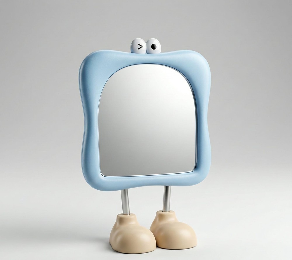 Cute Cartoon Standing Mirror with Stable Base – Desktop & Kids Room Decorative M