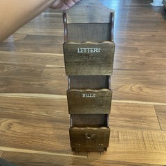 Vintage Letters Bills Misc Wood Wall Holder Rack Mid-Century 21inx5.5in x 2”