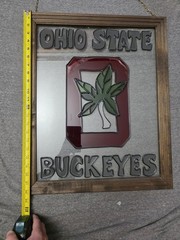 Bundle – Ohio State Buckeyes Framed Suncatcher Glass Wall Hanging Decor + Polo