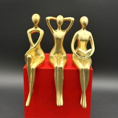 3-Piece Women Resin Statues In Gold Art Sculptures For Home Or Office Decor