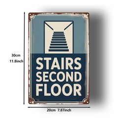Stairs Second Floor Metal Sign Retro Directional Art for Hotel Office Building