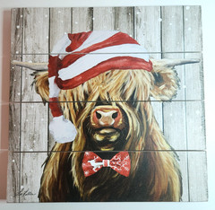 Rustic Pallet Art «Cow in Hat & Tie» Made in Lancaster Pa Amish Country NEW