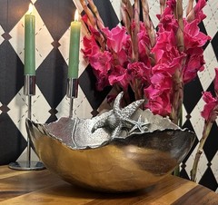 Large Sculptural Coastal Pewter Bowl| Silver-toned Centerpiece| Irregular Rim
