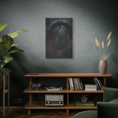 Gothic Garden Arch Gate Canvas Wall Art Dark Fantasy Misty Path Decor