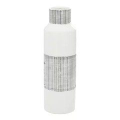 18 In. White Handmade Ceramic Decorative Vase with Grey Striped Accents