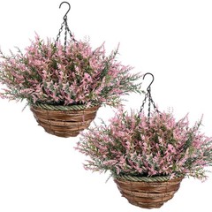 Daifunli 2 Sets Artificial Lavender Hanging Basket for Outdoor Indoor 40 Bunc…