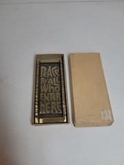 Vintage Religious Door Knocker «Peace To All Who Enter Here» Solid Brass