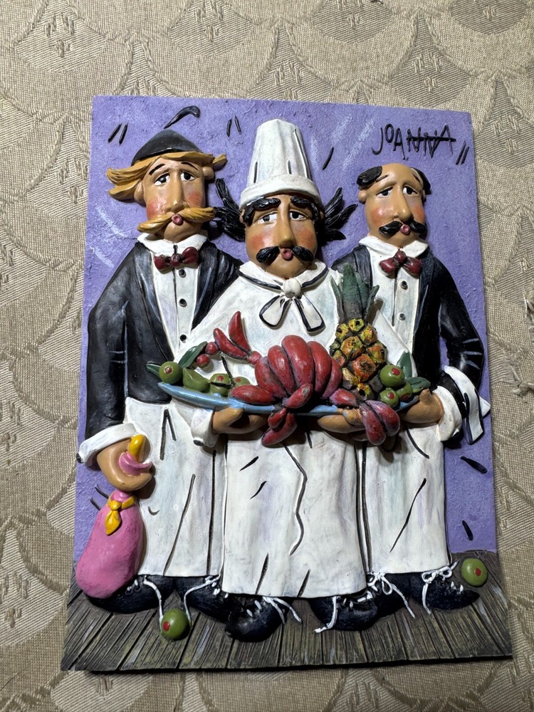 Vintage Ceramic 3D «Three Chefs» Wall Hanging Plaque – 4.75 Inches x 6.25 Inches