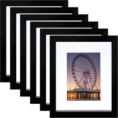 8X10 Picture Frame Black Set of 6, Display Pictures 5X7 with Mat or 8X10 without