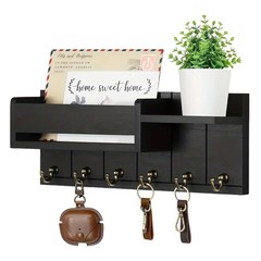 Wall- Mounted Key And Mail Organizer with Shelf and Large Hooks for Bags & Coats