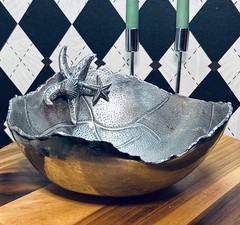 Large Sculptural Coastal Pewter Bowl| Silver-toned Centerpiece| Irregular Rim
