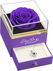 Natural Preserved Purple Rose and Heart Necklace – Perfect for Any Occasion