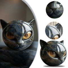 Luxury Black Cat Stone Sculpture Resin Office Desk Ornament Elegant Home Decor