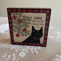 Sassy Kitty Cat Christmas Decor Wood Plaque Funny Saying Black Cat 5” x 5”