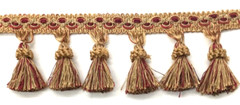 Tassel Fringe Trim 3.5″ for Drapery Curtains Upholstery Pillows/ Gold with Wine