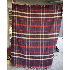 Vtg 60’s 100% Wool Throw Blanket Red Blue Tartan Plaid MCM Small Twin 76×55