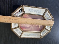 Antique Style,Vtg Etched Mirror Panels, Octagonal Picture Frame 4”x6”Ornate