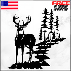 Metal Forest Wall Art Deer Decor Rustic Hunting Sign 11.8″ X 7.9″ Art Black