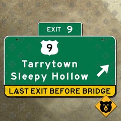 New York Thruway Exit 9 US 9 Tarrytown Sleepy Hollow highway road sign 21×14