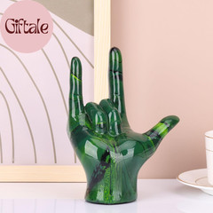 Emerald Green Hand Gesture Decor Statue,Modern Art Home Decor Accent I Love You