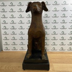 Large Faux Rust Dog Statue Seated Canine Sculpture Rustic Farmhouse Decor 20.5in