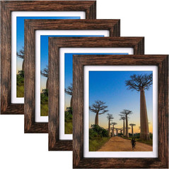 8″X10″Picture Frames Rustic Brown with Mat Photo Frames 4 Packs Tabletop or Wall