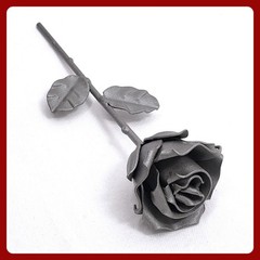 Wrought Iron Rose Handcrafted Metal Flower Sculpture Grey Art Decor SZ 10in LN