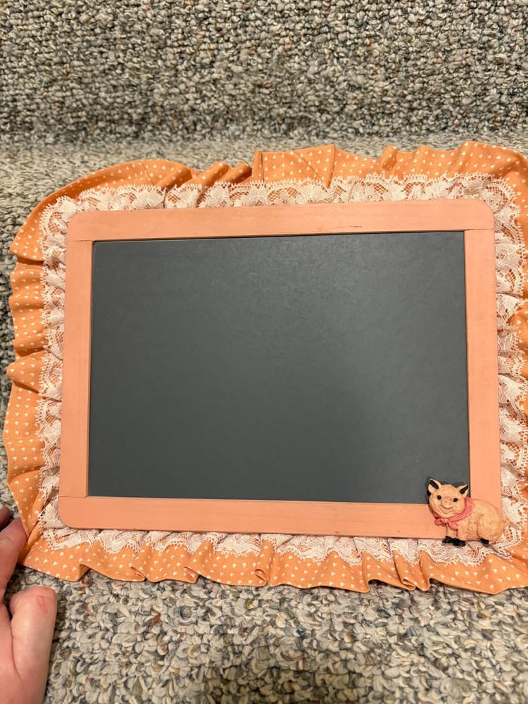 Cottagecore Pig CHALKBOARD VTG Decor COUNTRY w/Ruffles FOLK ART WALL ART Slate