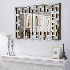 Geometric Decorative Wall Mirror Crystal Crush Diamond Wooden Back Constructed