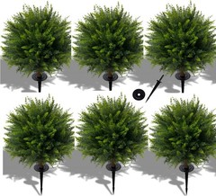 24.5 Inch (H) Artificial Cedar Topiary Ball Trees, Set of 6 Fake Shrub Bushes
