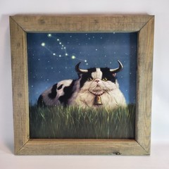 Taurus by Lucia Heffernan Wall Art Framed Cat Cow Whimsical Art 14in x 14in