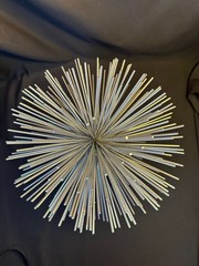 Metal Atomic Silver Starburst Orb Sea Urchin Sculpture On Stand 9 in. Diameter