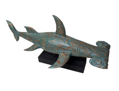 LG Hand Carved Wood Ocean Hammerhead Shark Wood Coral Nautical Decor Huge Heavy