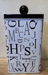 Monochrome Decor Black and White Alphabet Storage Tin Canister with Lid