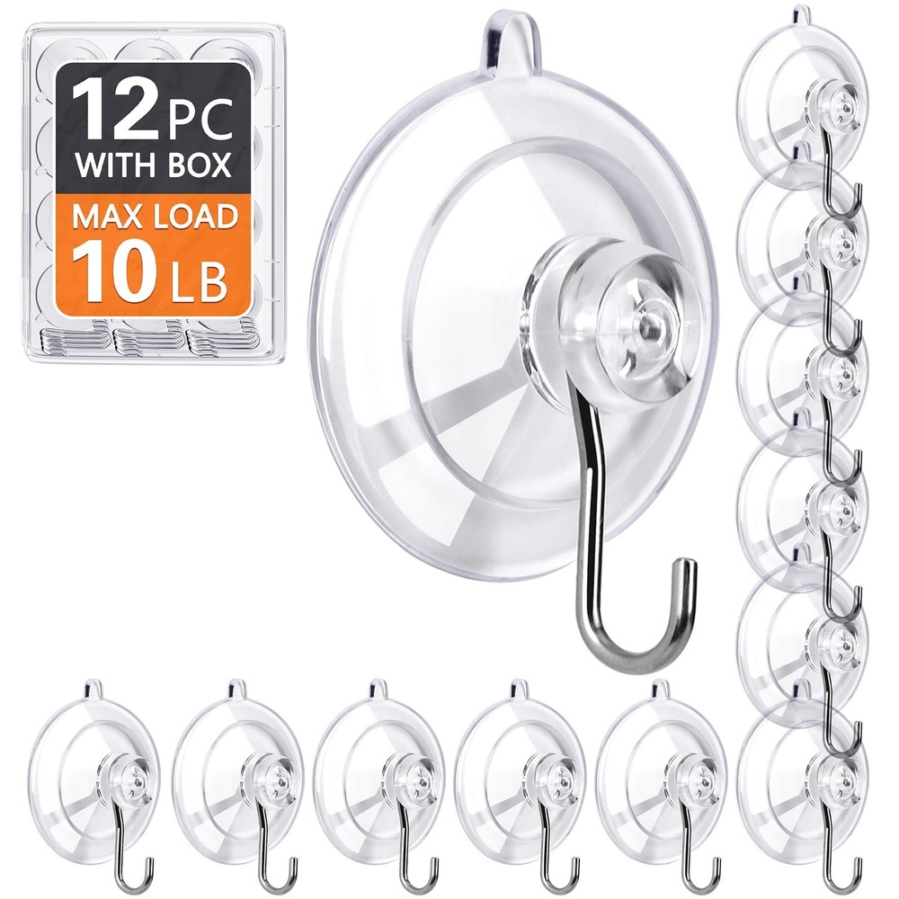 KORCCI Suction Cup Hooks 12Pack – Max Load 10LB, 12pc-Medium Size, Clear