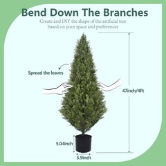2 Pack 4ft Artificial Cedar Topiary Trees 48in UV Rated Potted Fake Cypress