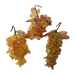 3 Acrylic Faceted Grape Cluster Bunch Yellow Gold Orange Vine Leaves 6 inch