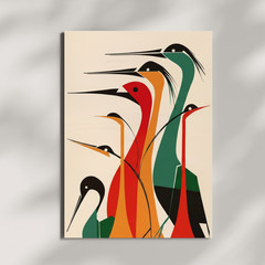 Mid Century Modern Birds Poster – Retro Minimalist Art Print Wall Art Decor Gift