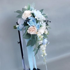 9.8 Inch Cascade Bridal Bouquet for Bride with Artificial Rose Flower Greenery