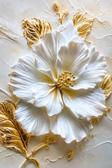 Luxury White Gold Flower Canvas Wall Art Elegant Floral Decor